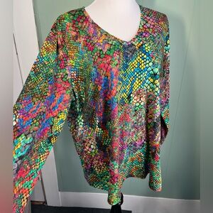 Ulla Popken Sz 20 Rainbow Snake-Print Long Sleeve Tee v-neck